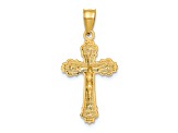 14K Yellow Gold with Textured Scalloped Edge Crucifix Charm