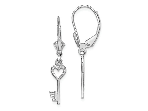 Rhodium Over 14k White Gold Polished Heart Key Earrings