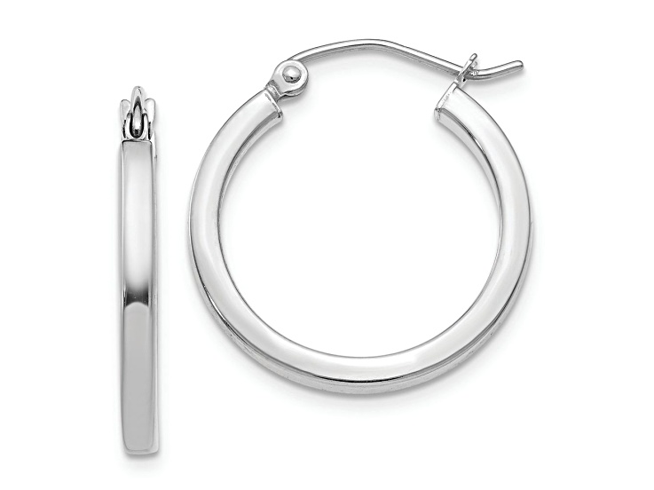 Rhodium Over 10k White Gold 13/16" Square Tube Hoop Earrings