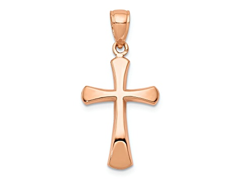 14K Rose Gold Small Beveled Cross Charm Pendant With Round Tips 14K Rose Gold Small Beveled Cross Charm Pendant With Round Tips