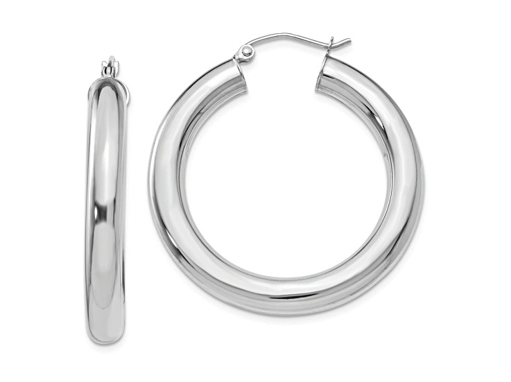 Rhodium Over 14k White Gold 1 3/8" Polished Hoop Earrings