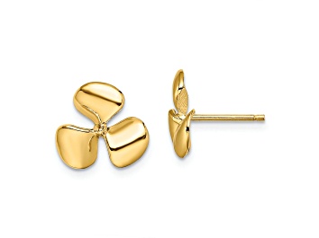 Picture of 14k Yellow Gold 11.95mm Polished Three Blade Propeller with Center Bead Stud Earrings