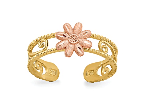 14K Two-tone Flower Toe Ring