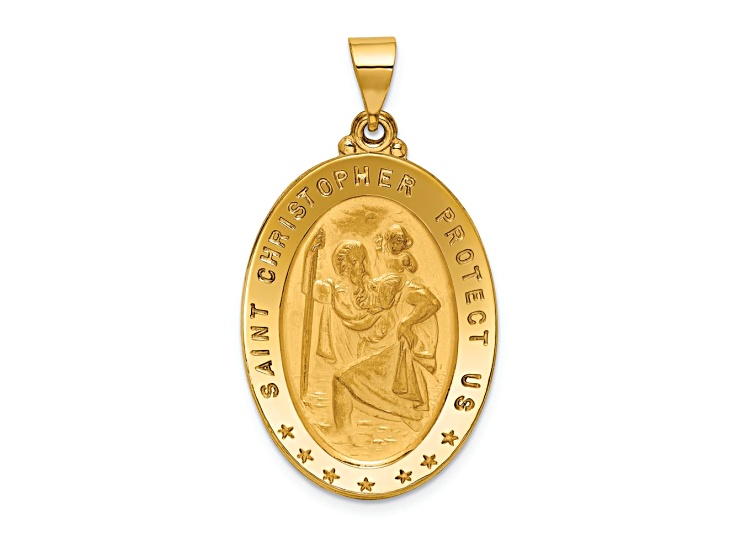 18k Yellow Gold Satin Saint Christopher Medal Pendant