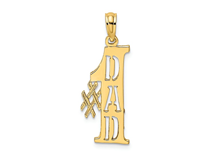 14k Yellow Gold Textured #1 Dad Cut-Out Vertical pendant