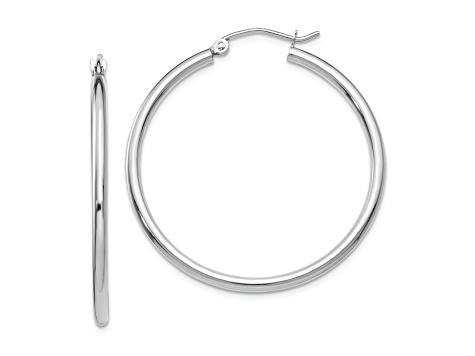 Rhodium Over 14k White Gold 1 3/8" Polished Tube Hoop Earrings