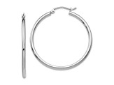 Rhodium Over 14k White Gold 1 3/8" Polished Tube Hoop Earrings