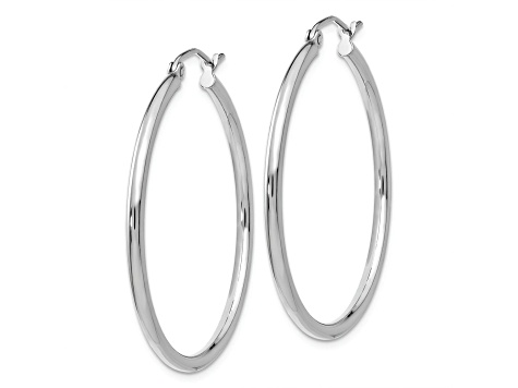 Rhodium Over 14k White Gold 1 3/8" Polished Tube Hoop Earrings