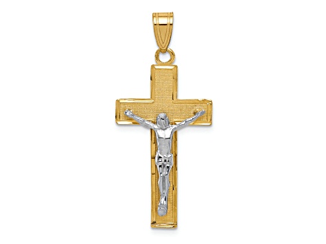 14K Yellow and White Gold Diamond-cut Crucifix Pendant