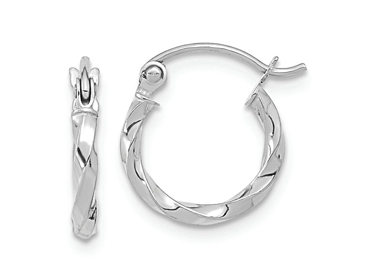 Rhodium Over 10k White Gold Polished 1/2" Twist Hoop Earrings