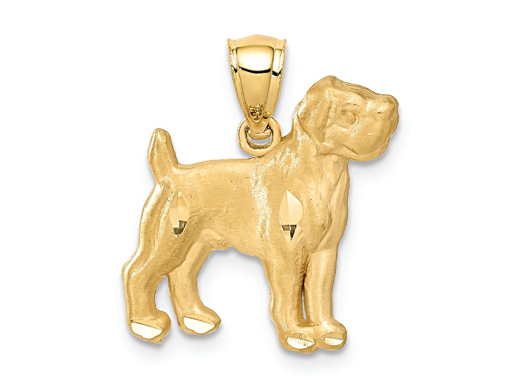 14k Yellow Gold Diamond-Cut and Brushed Boxer Dog Pendant