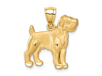 Picture of 14k Yellow Gold Diamond-Cut and Brushed Boxer Dog Pendant