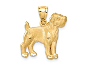 14k Yellow Gold Diamond-Cut and Brushed Boxer Dog Pendant