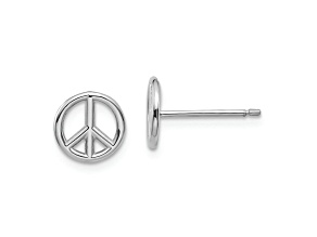 Rhodium Over 14k White Gold 8mm Polished Peace Symbol Stud Earrings