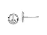 Rhodium Over 14k White Gold 8mm Polished Peace Symbol Stud Earrings