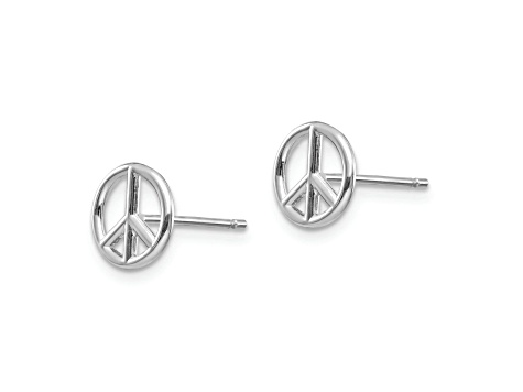 Rhodium Over 14k White Gold 8mm Polished Peace Symbol Stud Earrings