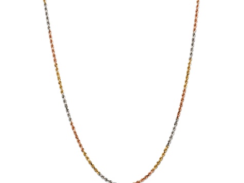 14k Yellow Gold, 14k White Gold and 14k Rose Gold 2.9mm Solid Diamond-Cut Rope 16 Inch Chain