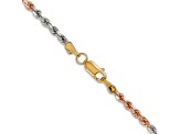 14k Yellow Gold, 14k White Gold and 14k Rose Gold 2.9mm Solid Diamond-Cut Rope 16 Inch Chain