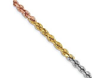 Picture of 14k Yellow Gold, 14k White Gold and 14k Rose Gold 2.9mm Solid Diamond-Cut Rope 18 Inch Chain