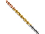 14k Yellow Gold, 14k White Gold and 14k Rose Gold 2.9mm Solid Diamond-Cut Rope 18 Inch Chain
