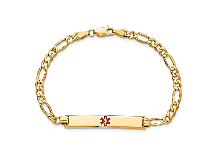 14k Yellow Gold Medical Red Enamel ID Bracelet