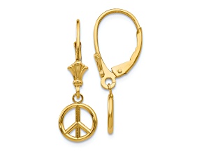14k Yellow Gold 3D Peace Symbol Dangle Earrings