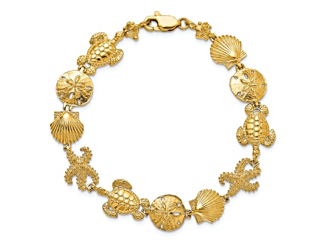 14k Yellow Gold Textured Sea Life Theme Bracelet