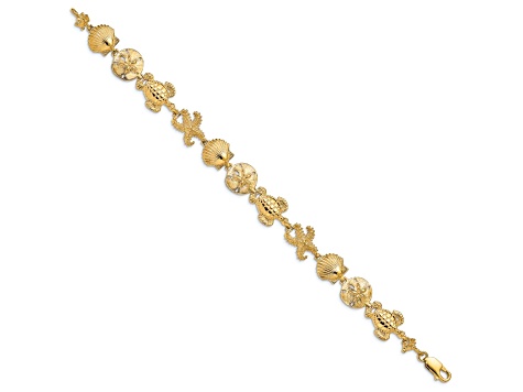 14k Yellow Gold Textured Sea Life Theme Bracelet