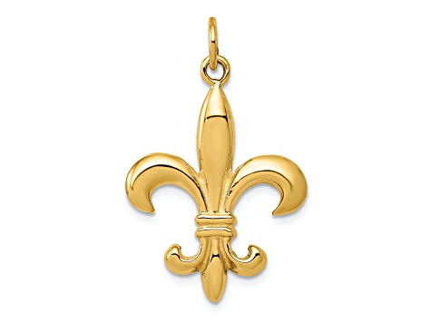 14k Yellow Gold Solid Fleur De Lis Charm Pendant