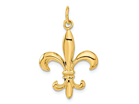 14k Yellow Gold Solid Fleur De Lis Charm Pendant