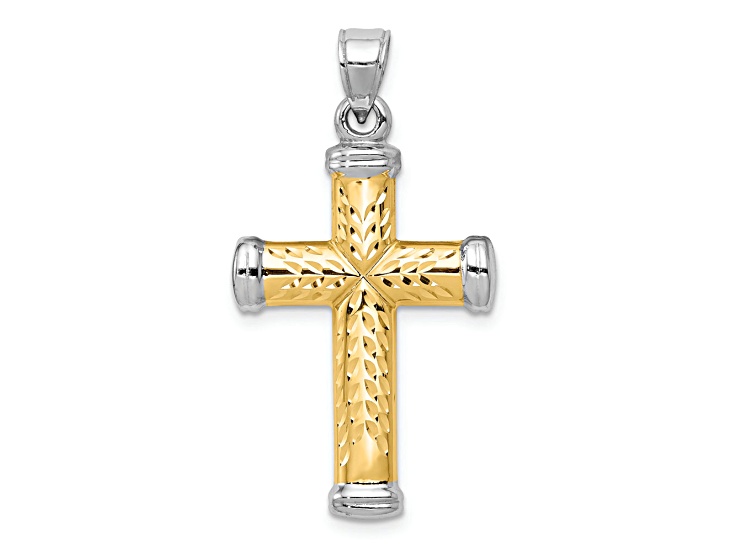 Rhodium Over 14K Two-tone Reversible Cross Pendant