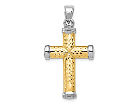 Rhodium Over 14K Two-tone Reversible Cross Pendant