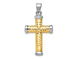 Rhodium Over 14K Two-tone Reversible Cross Pendant