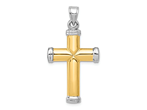 Rhodium Over 14K Two-tone Reversible Cross Pendant