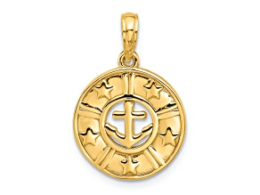 14k Yellow Gold Polished Anchor and Stars Charm