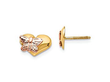 Picture of Rhodium Over 14k Yellow Gold Polished Butterfly Heart Screwback Earrings