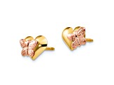 Rhodium Over 14k Yellow Gold Polished Butterfly Heart Screwback Earrings