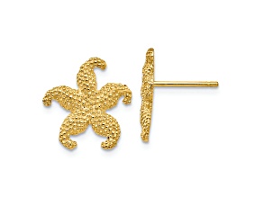 10k Yellow Gold Textured Starfish Stud Earrings