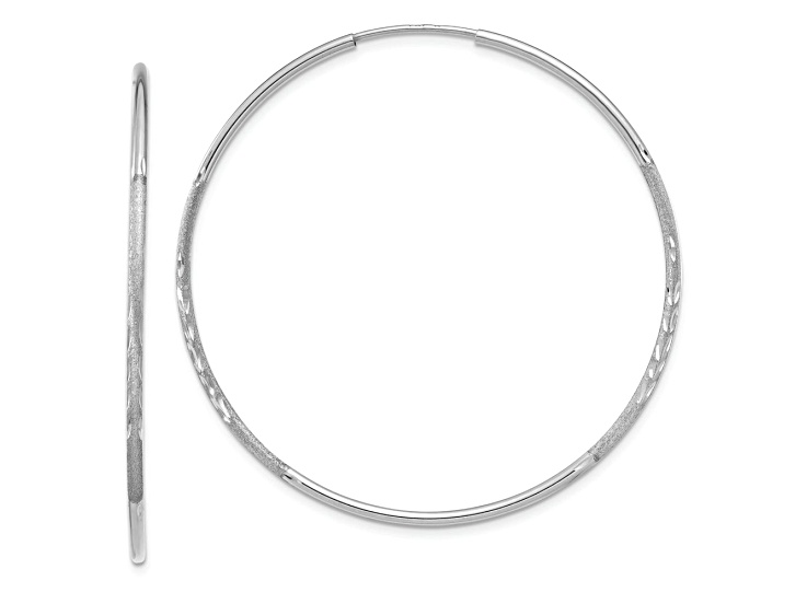 Rhodium Over 14k White Gold Diamond-Cut 1 5/8" Endless Hoop Earrings