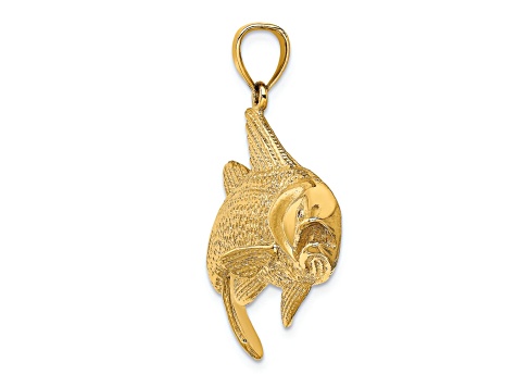 14k Yellow Gold Textured Red Fish Pendant