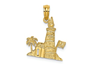 14k Yellow Gold Textured Lighthouse Charm