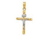 14k Yellow Gold and Rhodium Over 14k Yellow Gold Polished and Textured INRI Crucifix Cross Pendant