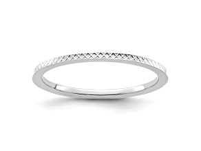 Rhodium Over 10K White Gold 1.2mm Criss-Cross Pattern Stackable Expressions Band
