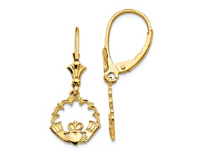 14k Yellow Gold Claddagh in Circle Dangle Earrings