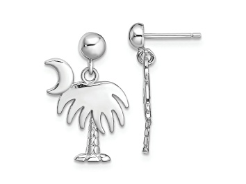 Picture of Rhodium Over 14k White Gold Charleston Palm Tree with Moon Dangle Earrings