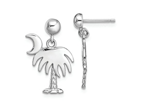 Rhodium Over 14k White Gold Charleston Palm Tree with Moon Dangle Earrings