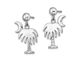 Rhodium Over 14k White Gold Charleston Palm Tree with Moon Dangle Earrings