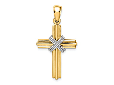 Rhodium Over 14K Two-tone Gold Passion Cross Pendant