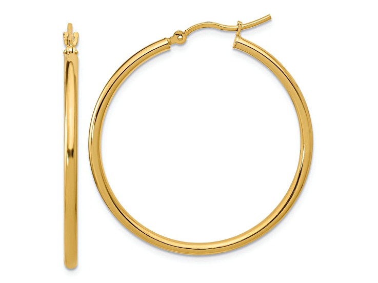 10k Yellow Gold 1 3/8 inch Polished Hinged Hoop Earrings