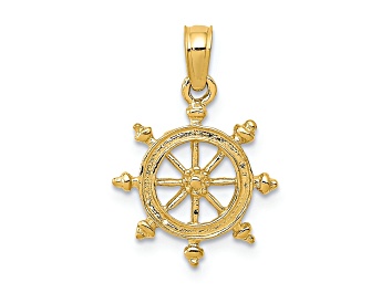 Picture of 14k Yellow Gold Textured Ship Wheel Pendant